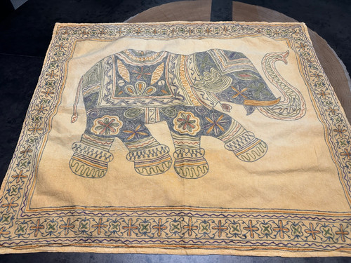 Embroidered elephant tapestry - elephant,