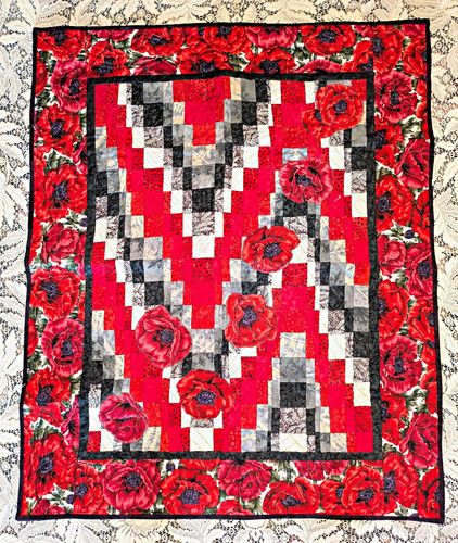 Red poppy quilted textile - red,
