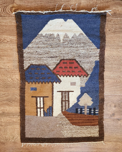 Vintage hand woven wool rug - woven,
